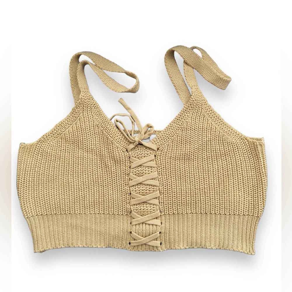 Halter Knit Top XL Corset Lace Front Jersey Top Oversized Top Knit Crop Top